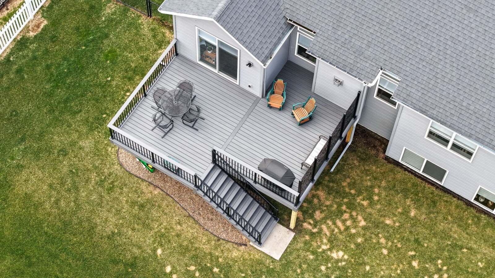 Aerial view of composite deck with privacy screen in North Liberty IA