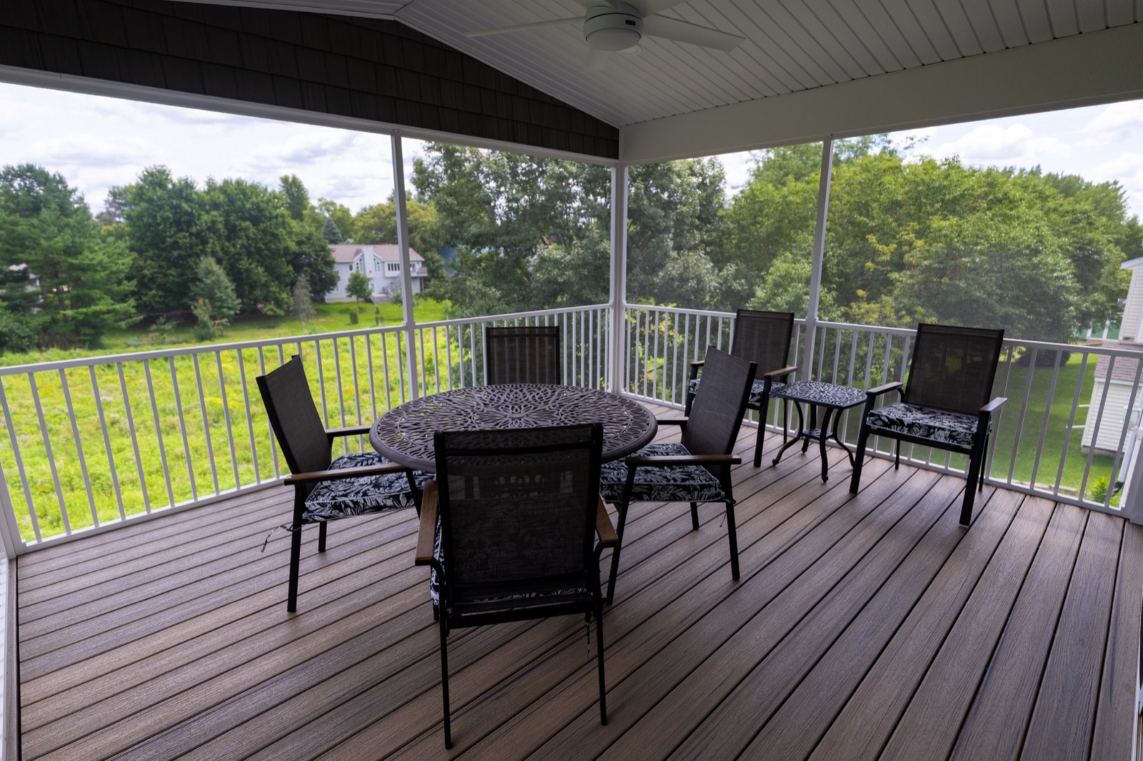 Screen room interior with dining area in Coralville Iowa